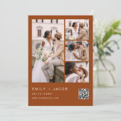 燃えたオレンジ色のミニマル写真QRコード結婚の 招待状 (スタンド正面)