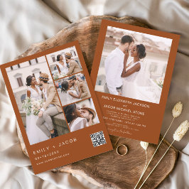 燃えたオレンジ色のミニマル写真QRコード結婚の 招待状