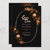 燃えたオレンジ色のムーディブラック結婚フローラ セーブザデート (正面/裏面)