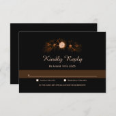 燃えたオレンジ色のムーディブラック結婚フローラ 出欠カード (正面/裏面)