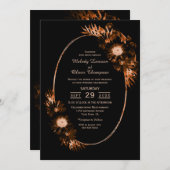 燃えたオレンジ色のムーディブラック結婚フローラ 招待状 (正面/裏面)