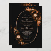 燃えたオレンジ色のムーディブラック結婚フローラ 招待状 (正面/裏面)
