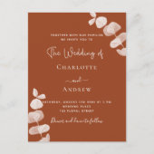 燃えたオレンジ色のユーカリ優雅な結婚式 インビテーションポストカード (正面)