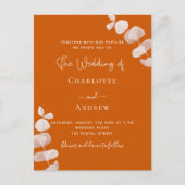 燃えたオレンジ色のユーカリ結婚プタス インビテーションポストカード (正面)