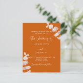 燃えたオレンジ色のユーカリ結婚プタス インビテーションポストカード (スタンド正面)
