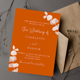 燃えたオレンジ色のユーカリ結婚プタス 招待状