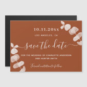 燃えたオレンジ色のユーカリ結婚式は日付カードを保存 マグネット招待状 (正面/裏面)