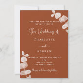 燃えたオレンジ色のユーカリQRコード高級結婚ズ 招待状 (正面)