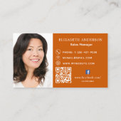 燃えたオレンジ色のロゴ写真Qrコードソーシャルメディア 名刺 (裏面)