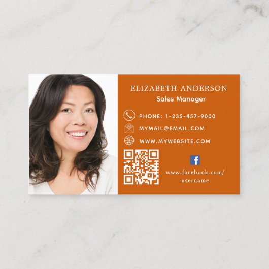 燃えたオレンジ色のロゴ写真Qrコードソーシャルメディア 名刺 (裏面)