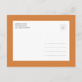 燃えたオレンジ色のヴィンテージスクリプト写真の保存日付 案内ポストカード (裏面)