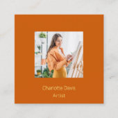 燃えたオレンジ色の写真QRコードのソーシャルメディア スクエア名刺 (正面)