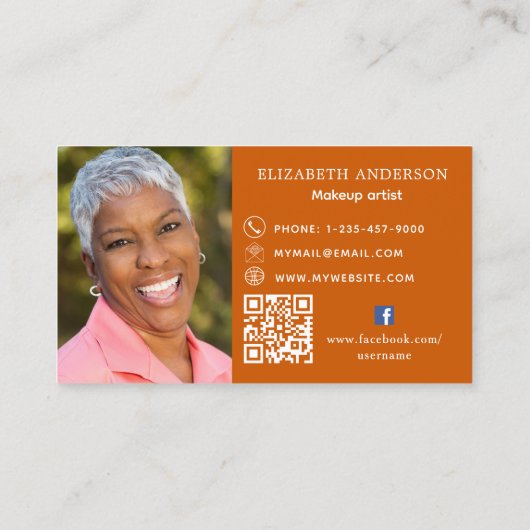 燃えたオレンジ色の写真QrコードのソーシャルFacebookアイコン 名刺 (裏面)