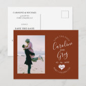 燃えたオレンジ色の愛のタイポグラフィ写真の保存日付 案内ポストカード (正面/裏面)