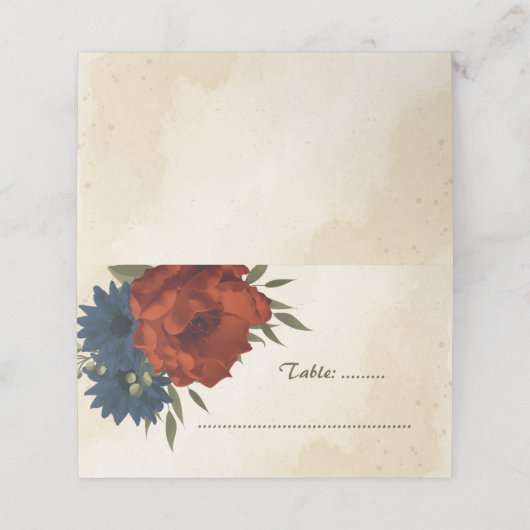 燃えたオレンジ色の海軍の花の植物性結婚の プレイスカード (外部開封)