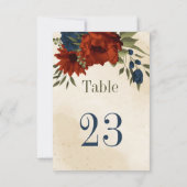 燃えたオレンジ色の海軍の花の植物表番号 招待状 (裏面)