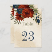 燃えたオレンジ色の海軍の花の植物表番号 招待状 (正面/裏面)