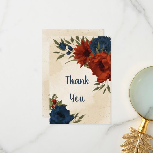 燃えたオレンジ色の海軍結婚の花 サンキューカード (正面/裏面インサイチュ)