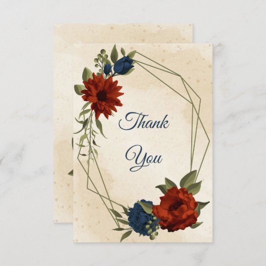 燃えたオレンジ色の海軍結婚の花 サンキューカード (正面/裏面)