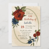 燃えたオレンジ色の海軍花植物誕生日 招待状 (正面)