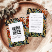 燃えたオレンジ色の牡丹絵を描フローラのQRコー結婚ド 招待状