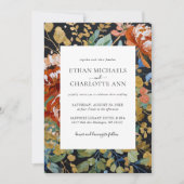 燃えたオレンジ色の牡丹絵を描フローラのQRコー結婚ド 招待状 (正面)