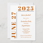 燃えたオレンジ色の白い卒業式パーティー 招待状 (正面)