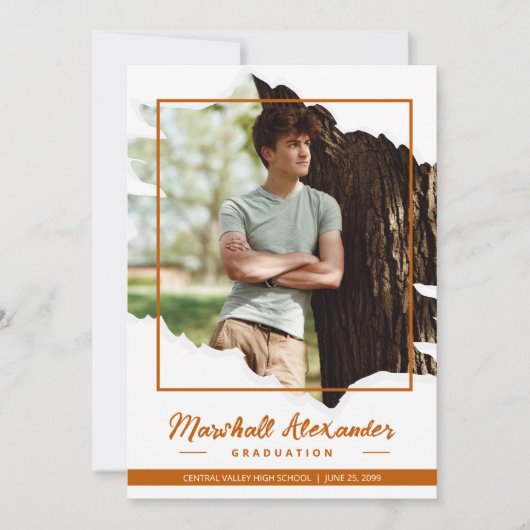 燃えたオレンジ色の神経質な抽象芸術破れた写真卒業 招待状 (正面)