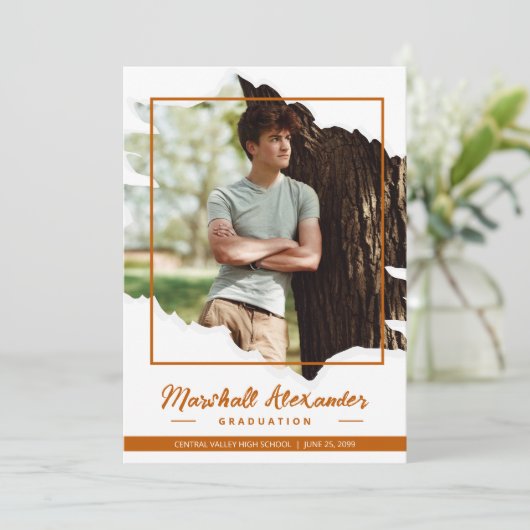 燃えたオレンジ色の神経質な抽象芸術破れた写真卒業 招待状 (スタンド正面)