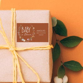 燃えたオレンジ色の秋の赤ちゃんシャワーシール 長方形シール