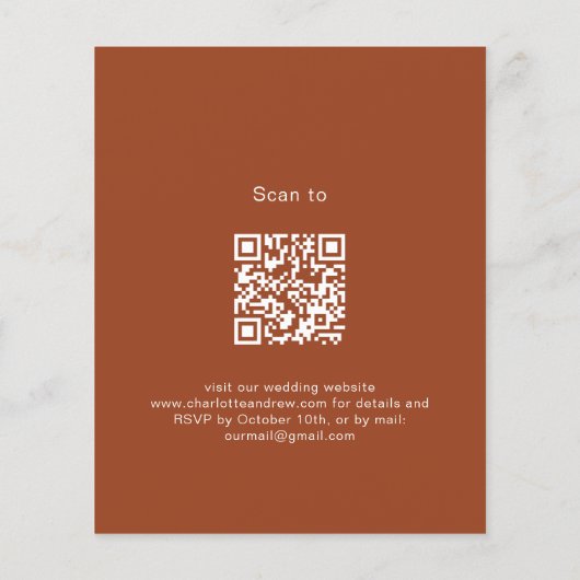 燃えたオレンジ色の葉QR予算結婚式招待状 (裏面)