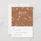 燃えたオレンジ色の野花の結婚スケッチ 出欠カード (正面)