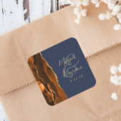 燃えたオレンジ色の金ゴールドスクリプトNavy 結婚 Blue's スクエアシール