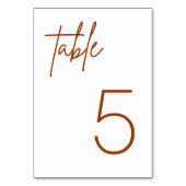 燃えたオレンジ色の錆のミニマ結婚リストのテーブルカード テーブルナンバー (裏面)