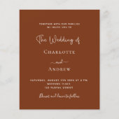 燃えたオレンジ色の錆スクリプト予算結婚式招待状 (正面)