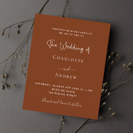 燃えたオレンジ色の錆スクリプト予算結婚式招待状 チラシ