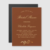 燃えたオレンジ色の錆金ゴールドスクリプト高級ブライダルシャワー マグネット招待状 (正面/裏面)