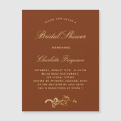 燃えたオレンジ色の錆金ゴールドスクリプト高級ブライダルシャワー マグネット招待状 (正面)