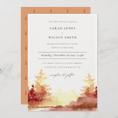 燃えたオレンジ色の黄色の秋の木々の結婚式の招待 サンキューカード (正面/裏面)