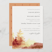 燃えたオレンジ色の黄色の秋の木々の結婚式の招待 サンキューカード (正面/裏面)