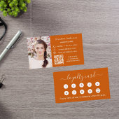 燃えたオレンジ色のQRコード写真ビジネスロイヤリティカード 名刺