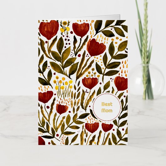 燃えたオレン最高のジの植物学の母の日 箔シーズンカード (正面)