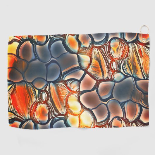 燃えたシアンとエンバーオレンジの丸みを帯びた形状 ゴルフタオル (横)