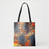 燃えたシアンとエンバーオレンジの丸みを帯びた形状 トートバッグ (正面)