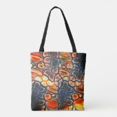 燃えたシアンとエンバーオレンジの丸みを帯びた形状 トートバッグ (裏面)