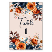 燃えた素朴オレンジとブルーのウェディングレセプション テーブルナンバー (裏面)