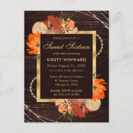 燃えた素朴オレンジ色の秋の花Sweet sixteen ポストカード