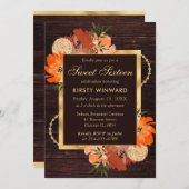 燃えた素朴オレンジ色の秋の花Sweet sixteen 招待状 (正面/裏面)