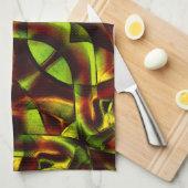 燃えた緑のリボンの変形した結び目 キッチンタオル (四つ折り)