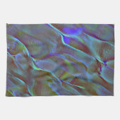 燃えた青い緑のサテン色のデジタルロック キッチンタオル (横)